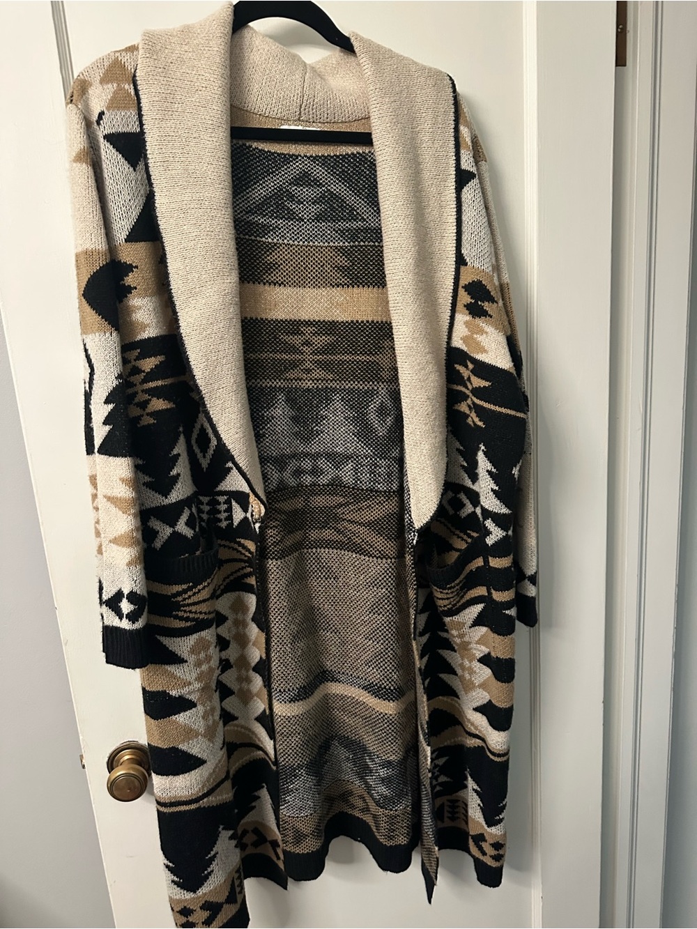 Maurices Aztec Open-Front Cardigan in Beige, Black and Tan